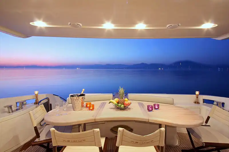 An Azimut 62 in pristine condition available for a potential buyer. Azimut 62 cockpit area