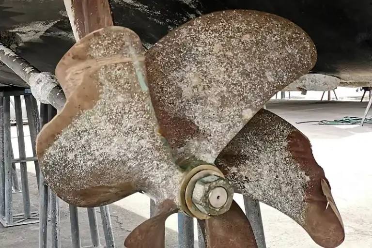 Not all boats have the same history. Broken propeller